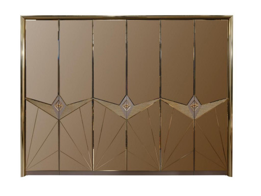 Esperienza di camera da letto glamour Set di mobili di lusso con dettagli in sfumature d'oro.