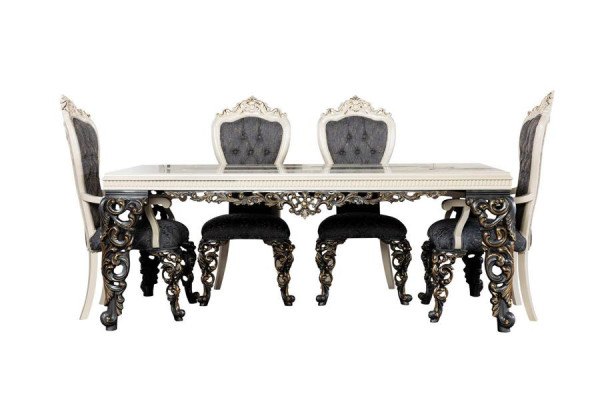 Gruppo sala da pranzo di lusso con 6 sedie, tavolo da pranzo, credenza, set sala da pranzo 9 pezzi.