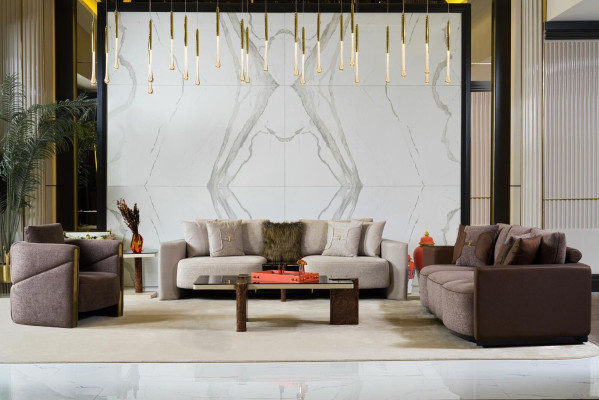 Divano moderno 3+2+1 posti in stile moderno con poltrona relax 3 pz in tessuto textile.