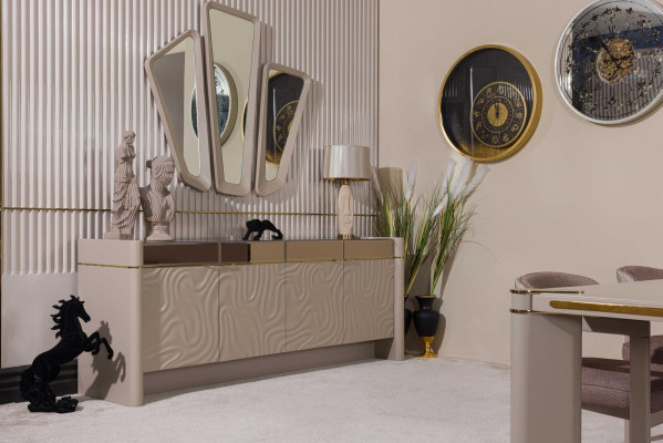 Set da pranzo di lusso tavolo da pranzo + 6 sedie credenza con 3 specchi gruppi di mangiare