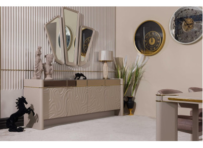Set da pranzo di lusso tavolo da pranzo + 6 sedie credenza con 3 specchi gruppi di mangiare