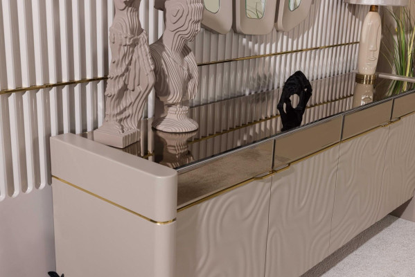 Set da pranzo di lusso tavolo da pranzo + 6 sedie credenza con 3 specchi gruppi di mangiare