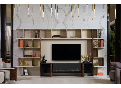 Mobili da soggiorno moderni in legno, stile regale, per TV, parete abitativa.