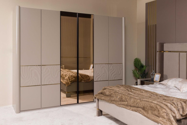 Set da camera da letto Letto 2 comodini Armadio Tavolo da toeletta con specchio 5 pezzi Nuovo