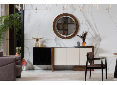 Sideboard credenza con specchio set da toeletta di lusso cassettone legno comò classico