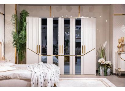 Armadio Armadi Armadio Design Legno Beige Oro Moderno Mobili 270cm