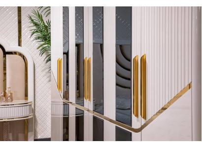 Armadio Armadi Armadio Design Legno Beige Oro Moderno Mobili 270cm