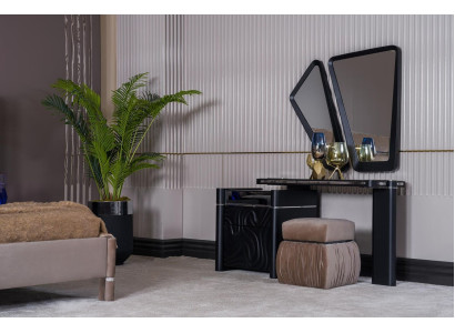 Vanity con specchio sgabello Trucco Camera da letto Design Mobili Legno 2 pezzi.