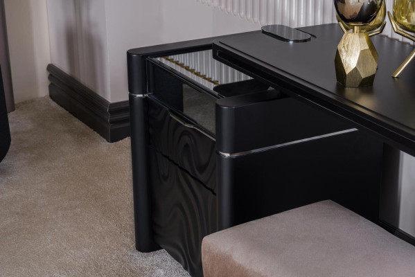 Vanity con specchio sgabello Trucco Camera da letto Design Mobili Legno 2 pezzi.