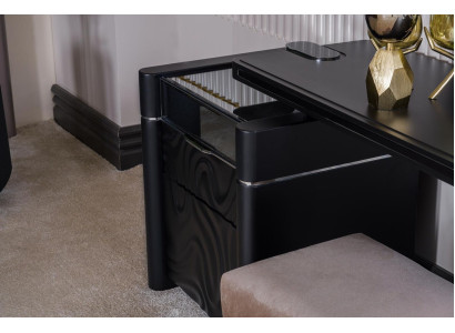 Vanity con specchio sgabello Trucco Camera da letto Design Mobili Legno 2 pezzi.