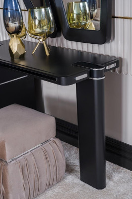 Vanity con specchio sgabello Trucco Camera da letto Design Mobili Legno 2 pezzi.