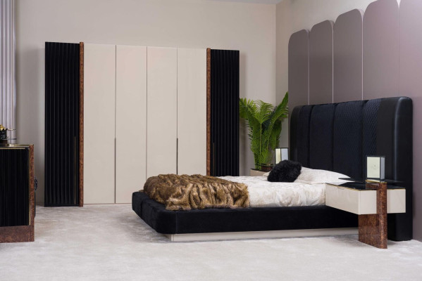 Set camera da letto, letto, 2 comodini, armadio, cassettiera, mobili di design
