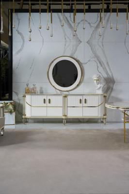 Lussuoso set da sala da pranzo con tavolo da pranzo + 6 sedie + credenza gruppo da pranzo sideboard 8 pezzi