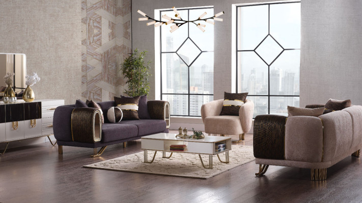 Prestigioso set da soggiorno 3+3+1 con due divani e poltrona nuovo