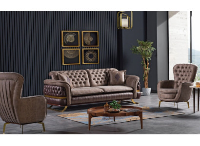 Set di divani Chesterfield da 3+3+1 posti in stoffa per imbottiture e rivestimenti di alta qualità.