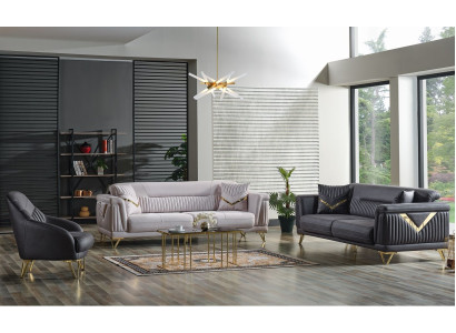 Sofà 3+3+1 posti in tessuto e legno, divano a 3 posti moderno, poltrona, set completo nuovo.