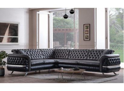 Divano ad angolo paesaggio abitativo Colore nero Forma U XXL Nuovo divano Chesterfield Nuovo