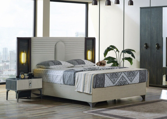 Set camera da letto di lusso 4 pezzi letto 2 comodini armadio beige