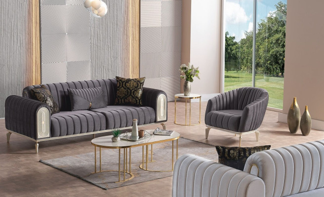 Divano componibile 3 posti + poltrona moderna Relax grigio.