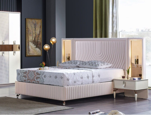 Set da camera da letto di lusso Letto + 2 comodini in legno Moderno completo