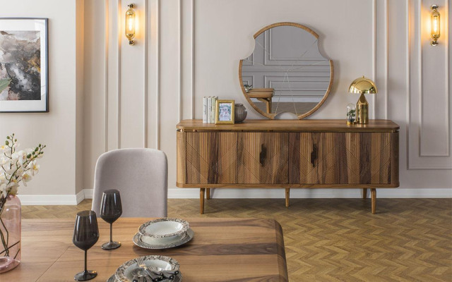 Tavolo da pranzo + 6 sedie + credenza + specchio Set da pranzo gruppo tavolo