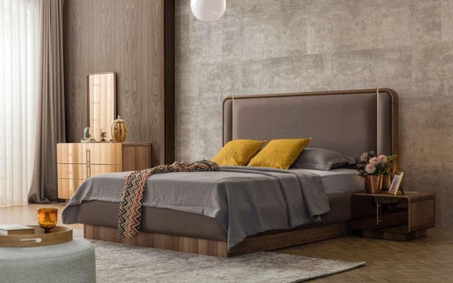 Set camera da letto Letto + 2 comodini + cassettiera + specchio Design Mobili Nuovi 5 pezzi