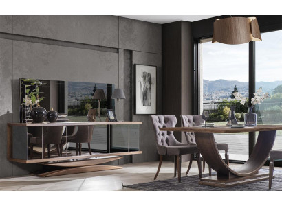 Set da sala da pranzo 6 sedie Tavolo da pranzo Madia Set Specchio Sala da pranzo Designer Nuovo