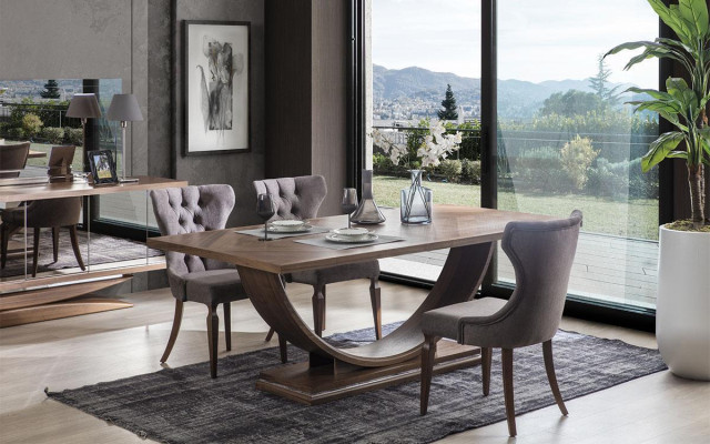 Set da sala da pranzo 6 sedie Tavolo da pranzo Madia Set Specchio Sala da pranzo Designer Nuovo