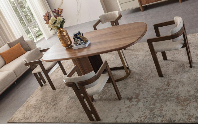 Set da pranzo di lusso Tavolo da pranzo + 6 sedie + Credenza + Specchio 9 pezzi Moderno