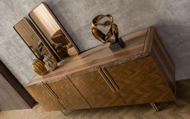 Sideboard con 2 specchi - lussuoso set di mobiletti con cassetti in legno, moderno.
