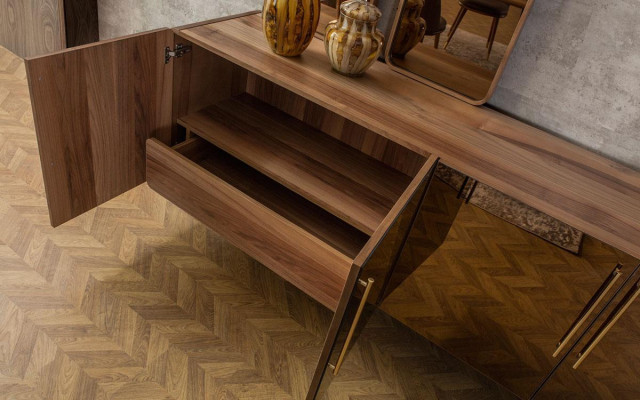 Sideboard con 2 specchi - lussuoso set di mobiletti con cassetti in legno, moderno.