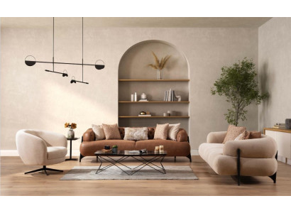 Divano 3 posti + 3 posti + poltrona in tessuto e legno, divano a 3 posti moderno, poltrona nuova, set completo.