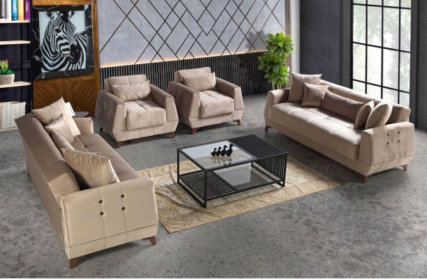 Sofà set 3+2+1+1 Posti Seduta Divano Set completo Poltrona relax 4 pz.