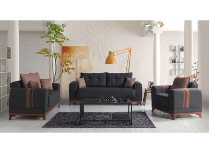 Set completo di divani grigi 3+2+1 posti con poltrona relax, 3 pezzi.