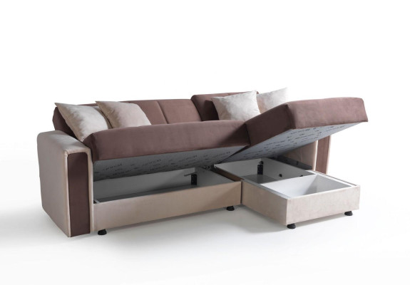 Divano ad angolo a forma di L con poltrona e pouf in tessuto - Completamente imbottito - Premium - Soggiorno moderno