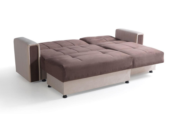 Divano ad angolo a forma di L con poltrona e pouf in tessuto - Completamente imbottito - Premium - Soggiorno moderno
