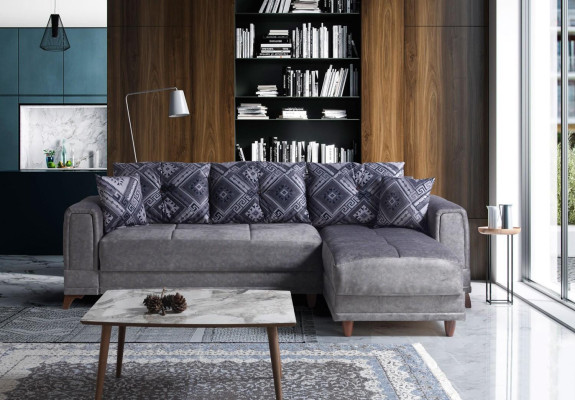 Divano angolare con paesaggio abitativo grigio a forma di L Divano d'angolo Moderno per Soggiorno.