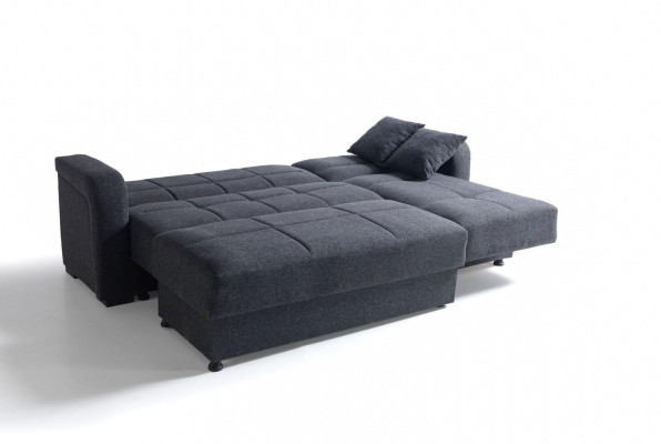 Divano ad angolo a L con pouf nero, set completo per soggiorno di lusso 2 pezzi. Mobili di lusso.