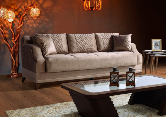 Set di divani 3+2+1+1 posti in tessuto moderno beige di lusso.
