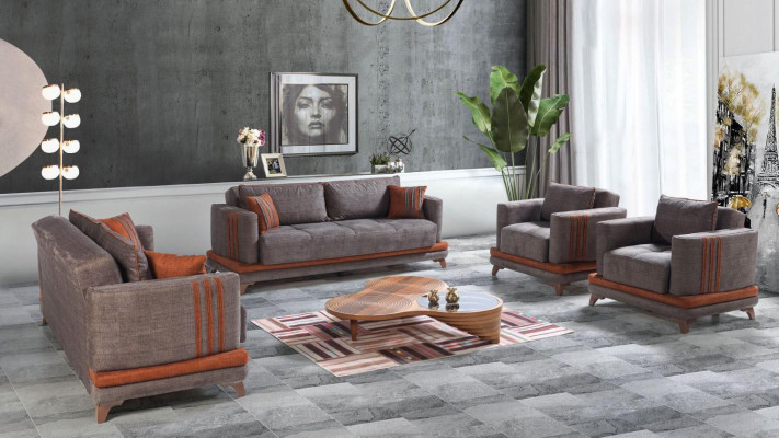 Set da soggiorno moderno design divano grigio 3 + 2 + 1 + 1 Set di mobili da soggiorno