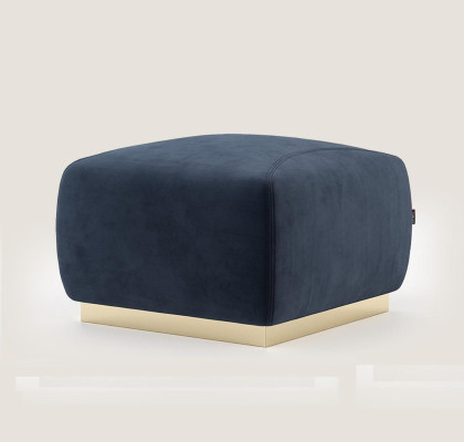 Designer di lusso Sgabello blu con bordo in acciaio inox, imbottitura in tessuto, mobili nuovi.