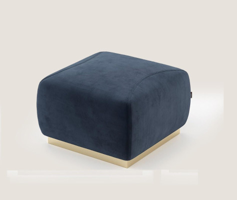 Designer di lusso Sgabello blu con bordo in acciaio inox, imbottitura in tessuto, mobili nuovi.