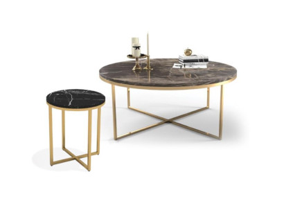 Set di tavolini da caffè rotondi di lusso con tavolino da salotto, design in acciaio inossidabile