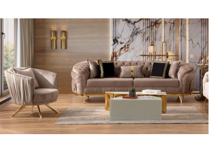 Sofà di lusso a 3 posti in tessuto, design Chesterfield, moderno.