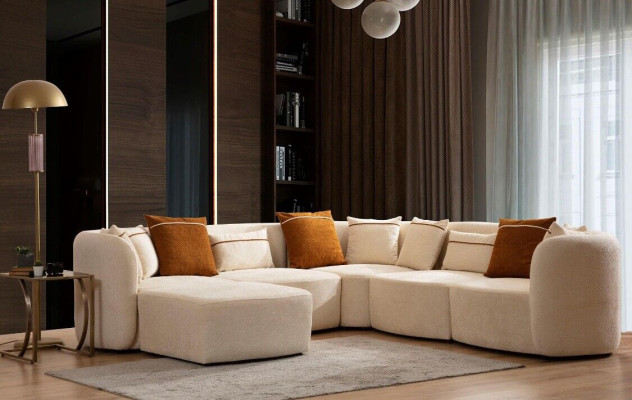 Soggiorno Beige Moderno Divano a L Forma Angolare Componibile Sofa Poltrone