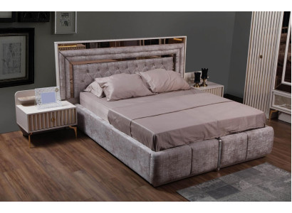 Moderno set completo camera da letto con letto di design, 2 comodini 5 pezzi