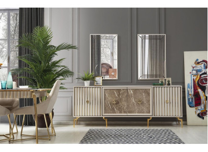 Mobili da sala da pranzo di lusso, tavolo da pranzo, 6 sedie, credenza, specchio, 10 pezzi, nuovi