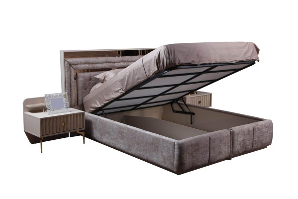 Taupes Schlafzimmer Set Designer Möbel Doppelbett Nachttische Holzmöbel  Set da camera da letto Taupes Mobili da designer Letto matrimoniale Comodini Mobili in legno
