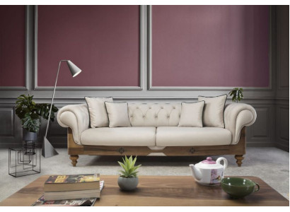 Sofà Chesterfield marrone-bianco, divano da designer per il salotto, mobili seduta nuovi.