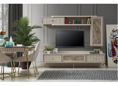 Designer parete attrezzata moderna in legno di lusso con scaffali, eleganti mobili da soggiorno.